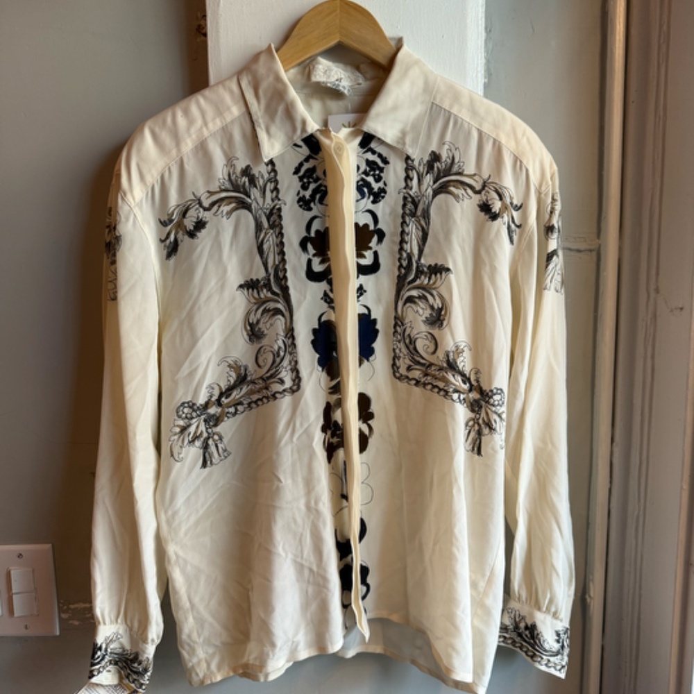 Escada Cream Paisley Prink Silk Top